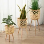 Handmade Bamboo Woven Flower Pot with Stand Plant Flower Display Storage Stand DIY Storage Nursery Pots Home Decoration
